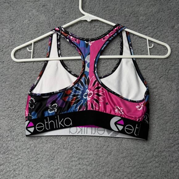 Ethika Sports Bra Women's Medium Blue and Pink Floral Racerback - Picture 2 of 6